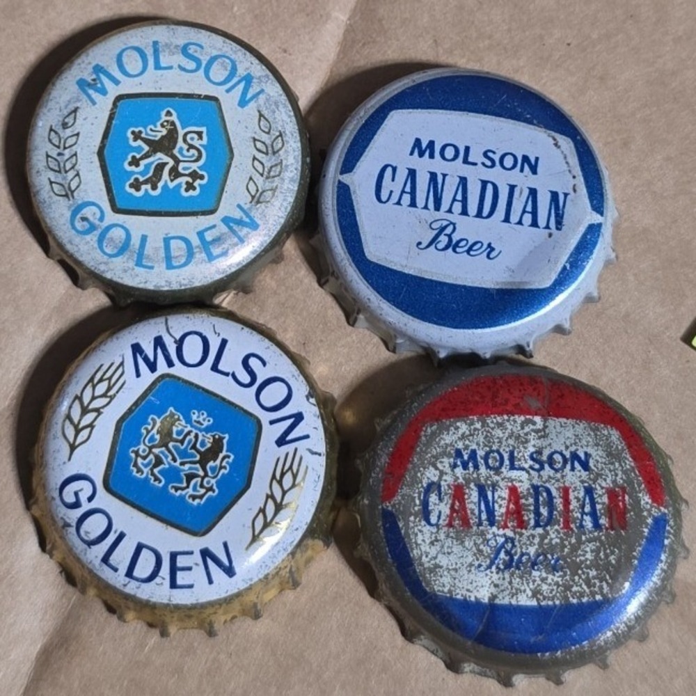 Vintage Molson Beer Bottle Cap Lot Molson Golden Canadian Crown Caps 4pc